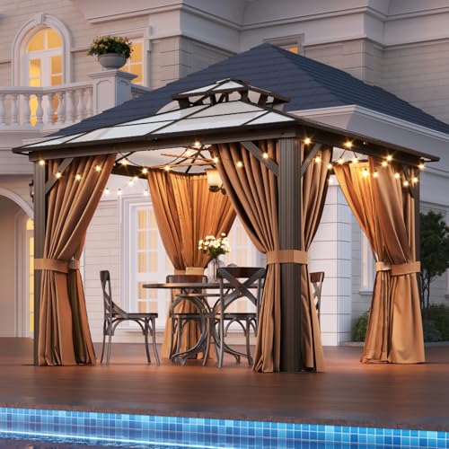 12x16 Hardtop Gazebo with Netting and Curtains for Patio K27275