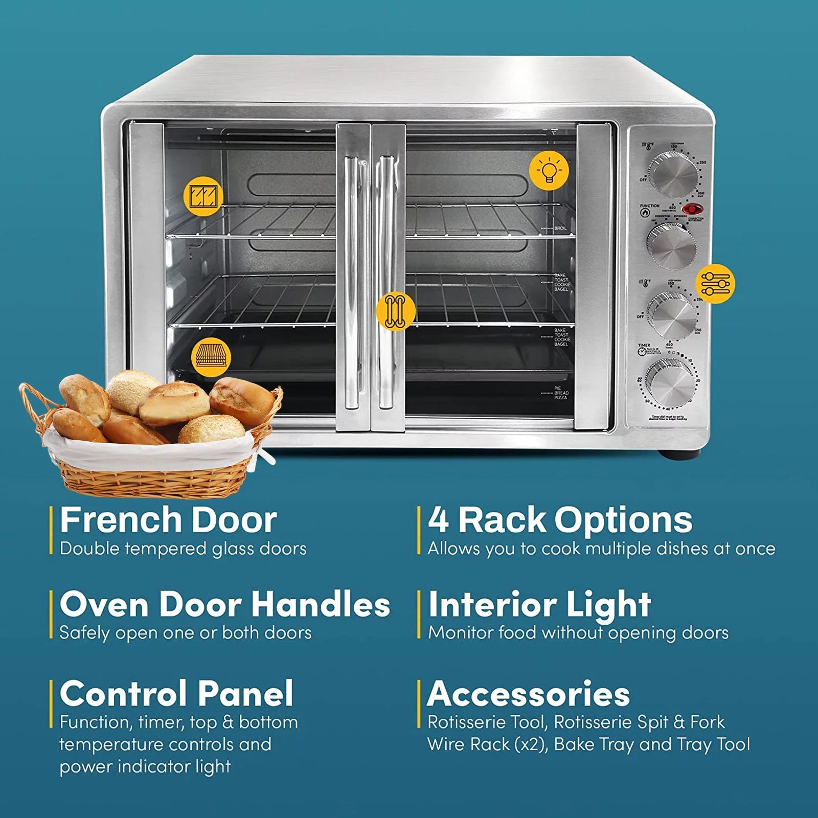 Countertop Convection Oven with 4 Control Knobs, Stainless Steel O144