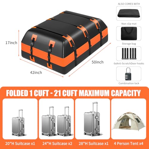 Car Rooftop Cargo Carrier Bag, 100% Waterproof Heavy Duty 840D, Includes Anti-Slip Mat and Storage Bag R270279