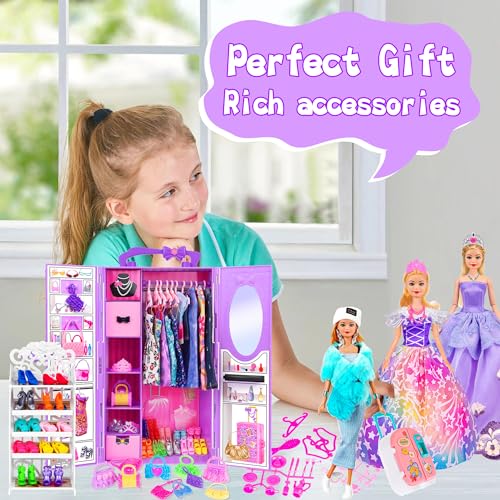 105 Pcs Doll and Closet Playset with Wardrobe and Accessories J440228