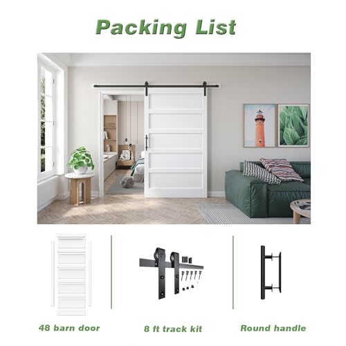 Double 21x84in White Barn Door with 7FT Sliding Hardware Kit, MDF, PVC Surface, DIY Assembly R60322