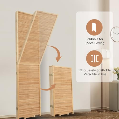 Bamboo Room Divider 4 Panel Freestanding Folding Privacy Screen T33053