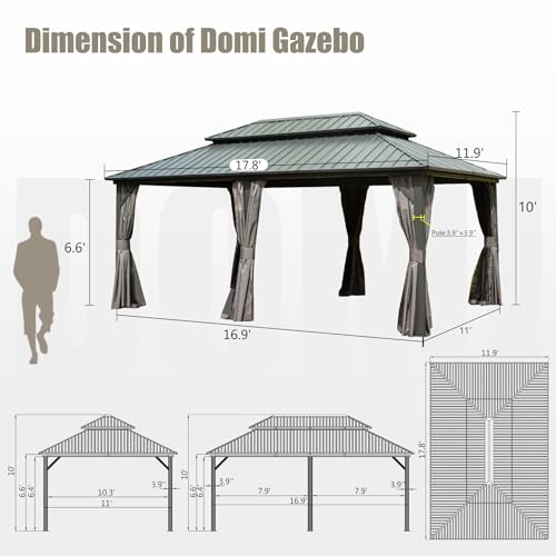 10 x 10 ft Hardtop Gazebo with Netting and Curtains, Galvanized Steel Roof for Patio K80436