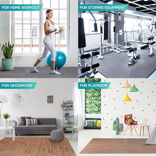 Puzzle Exercise Mat for Home Gym, EVA Interlocking Foam Floor Tiles with Border O344855