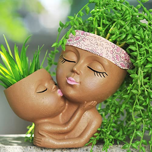 Mother and Child Face Planter Pot with Drainage Hole N455
