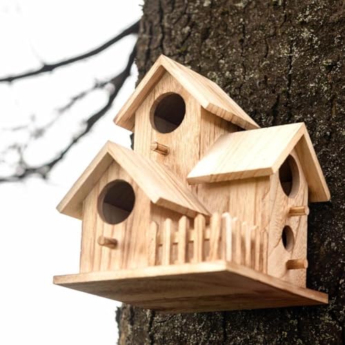 Wooden Bird House for Outdoor Hanging, Handmade Natural for Backyard Decor J419429