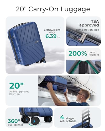 Carry On Luggage 22x14x9 with TSA Lock, Hardside Spinner Suitcase 20 Inch J7440