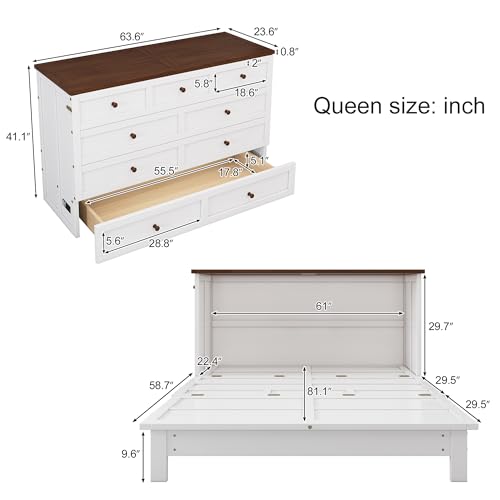 Modern Farmhouse Solid Wood Murphy Bed Chest Queen U152946