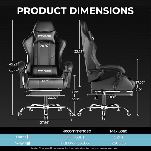 Gaming Chair with Footrest and Lumbar Support, Height Adjustable, Blue Y9034