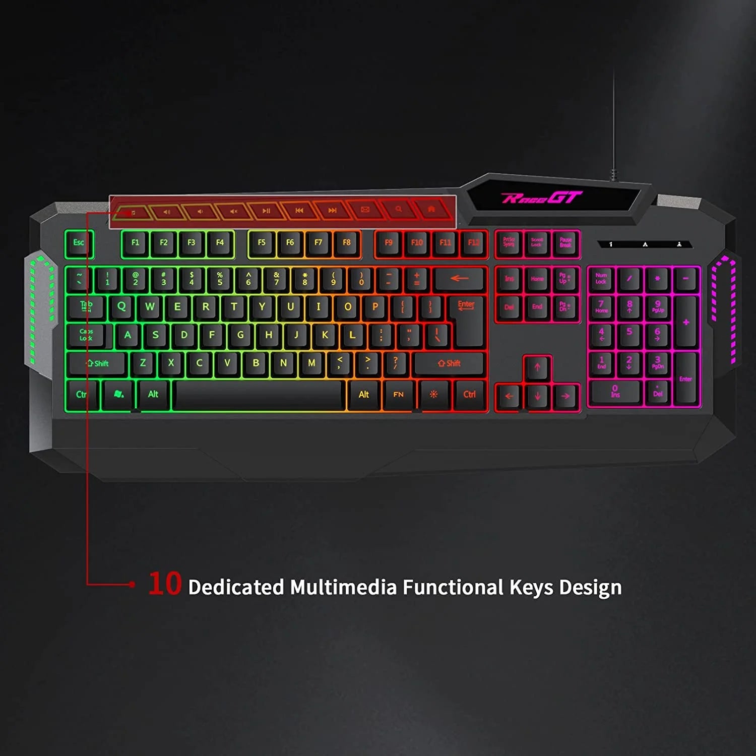 Gaming Keyboard, 114 Keys Wired, Rainbow LED Backlit, Quiet, with Wrist Rest J66393