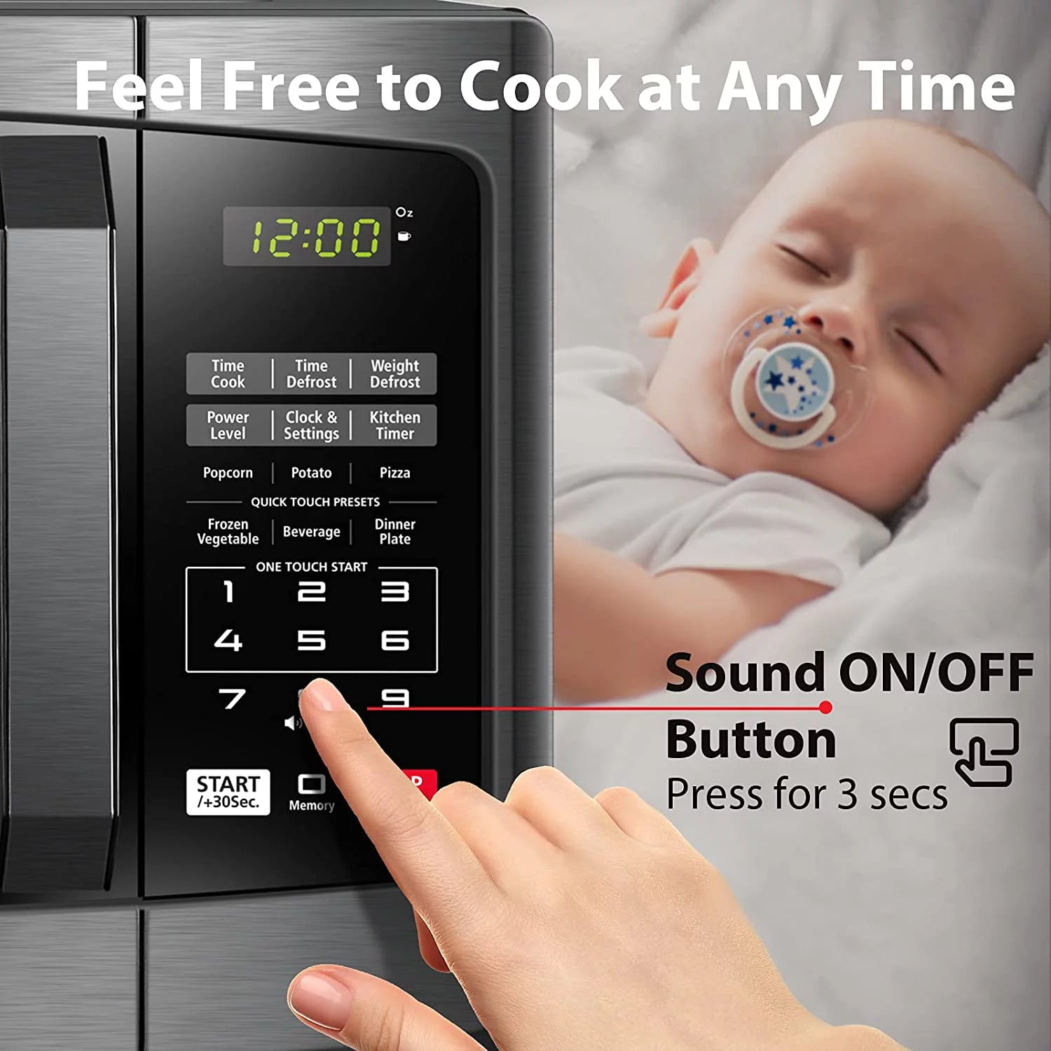 Microwave Oven 0.9 cu. ft with Eco Mode and LED Lighting, Stainless Steel M916
