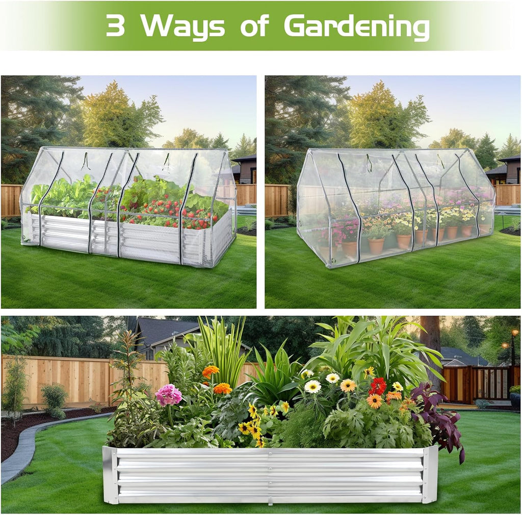 Galvanized Raised Garden Bed with Greenhouse Cover, 6x3x3FT B977