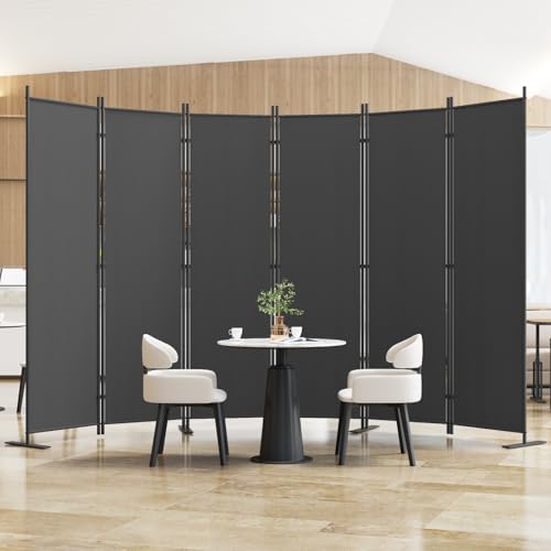 8-Panel 6 ft Tall Indoor Folding Room Divider, Portable Privacy Screen, Freestanding Partition, Dark Grey G253901