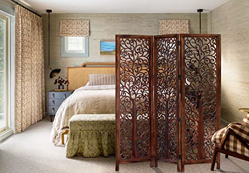 4 Panel Folding Wood Room Divider, Antique Brown, 72 x 80 P209
