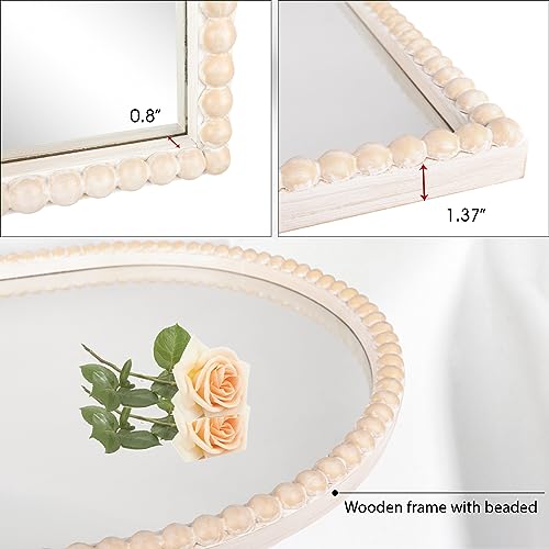24"x36" Arch Wall Mirror with White Wooden Beads, Rustic Distressed P639802