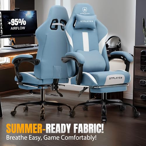 Gaming Chair Ergonomic Office Chair with Foot Rest, Breathable Fabric Computer Chair with Headrest and Lumbar Support O7023