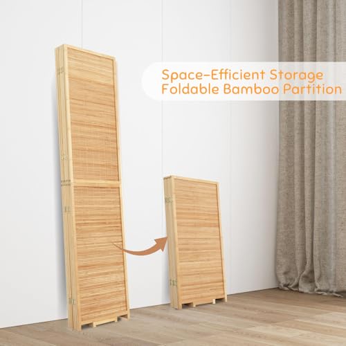 Bamboo Room Divider Folding Privacy Screen, 4 Panel, Beige N84000
