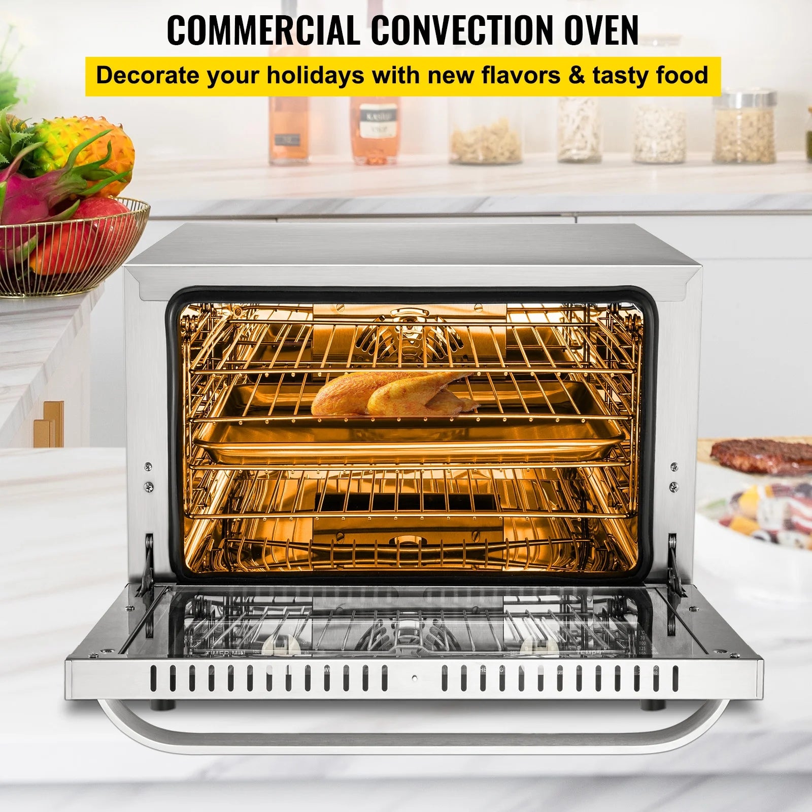 Commercial Convection Oven, 66L, Half-Size Countertop, 1800W, 4-Tier, 120V B655893