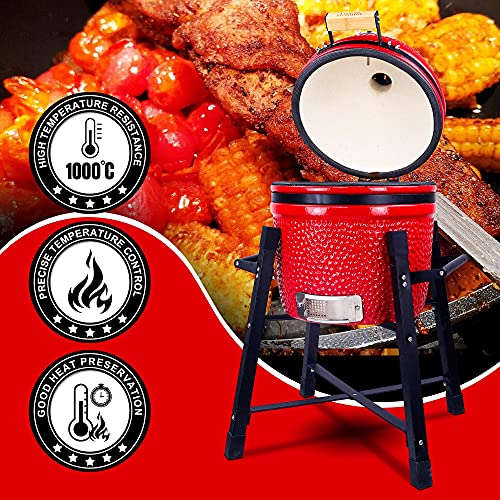 Ceramic Kamado Charcoal BBQ Grill and Smoker, 15 Inch with Tall Stand Z263