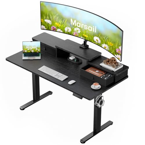Electric Standing Desk with Drawers, Height Adjustable, Black C6615