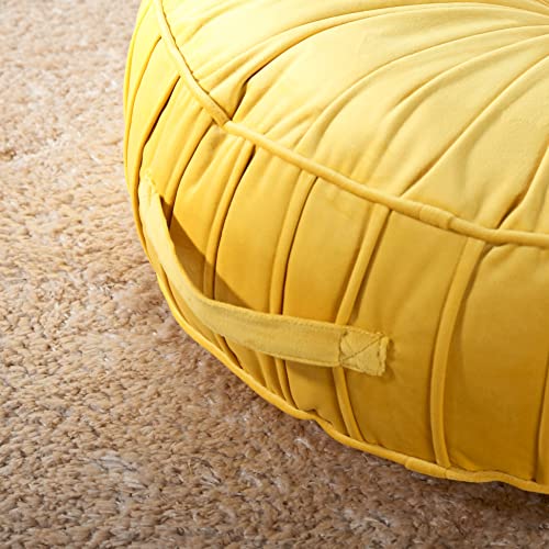 Mustard Yellow Velvet Round Floor Pillow C594437