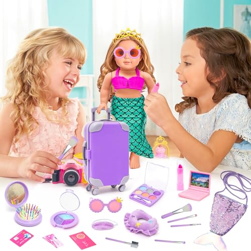 18 Inch Doll Travel Set with Suitcase, Dress, and Accessories B481