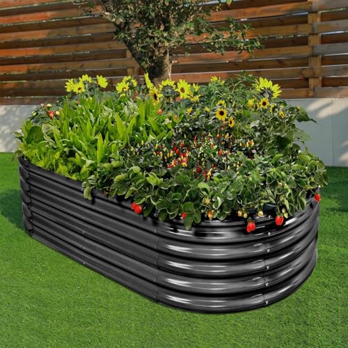 Galvanized Raised Garden Bed Kit 4x2x1.5ft Oval Metal Planter Box for Vegetables Outdoor V57489
