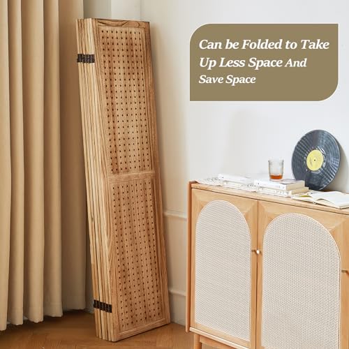 Wooden Pegboard Room Divider with Folding Privacy Screen, 5.6Ft, Light Brown D937870