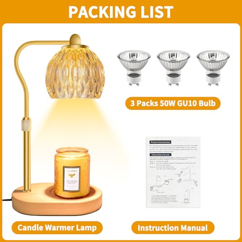 Candle Warmer Lamp with Timer, Dimmable Height for Jar Candles C186405