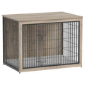Dog Crate Furniture with Cushion, Heavy-Duty Metal Mesh, Wooden End Table with Double Doors, Indoor Kennel for Small Breed, Grey M3321