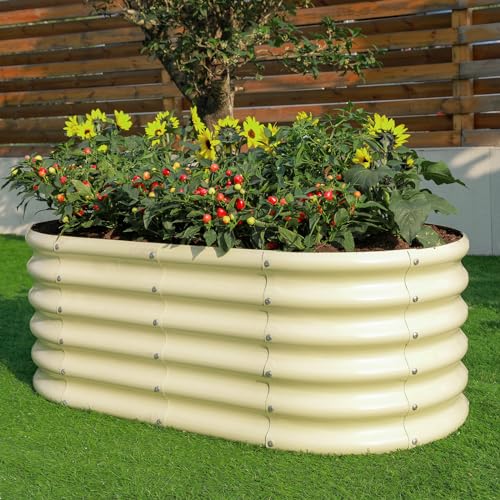 Galvanized Raised Garden Bed Kit 4x2x1.5ft Oval Metal Planter Box for Vegetables Outdoor V57489