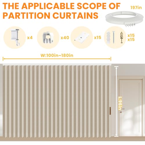Blackout Accordion Room Divider Curtains with Ceiling Track for Bedroom Patio Sliding Door Q924855
