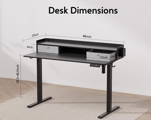 Electric Standing Desk with 2 Drawers, Height Adjustable for Home Office W495
