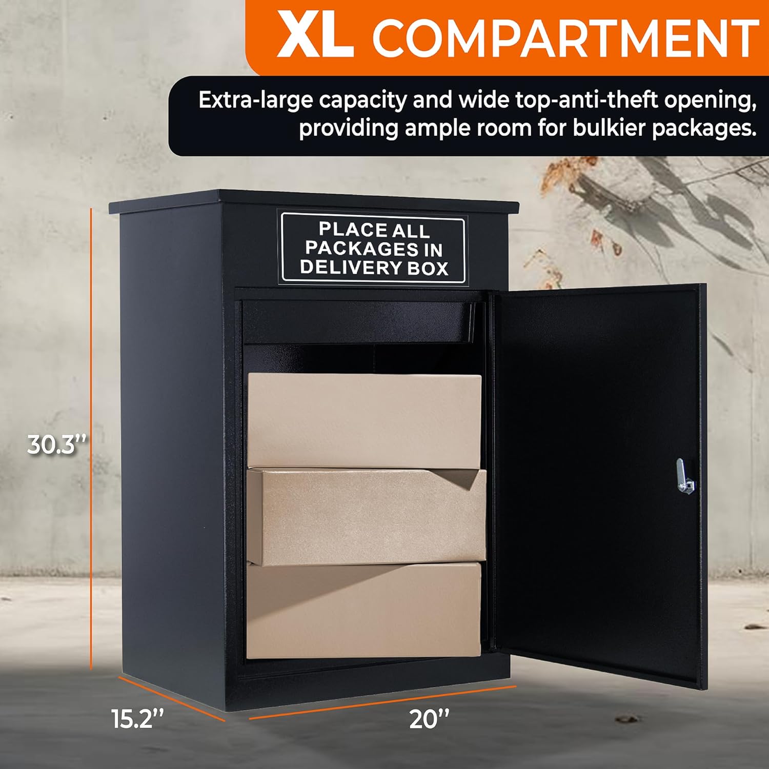 Wall Mounted Lockable Parcel Box for Porch Delivery, Extra Large, Black G63349