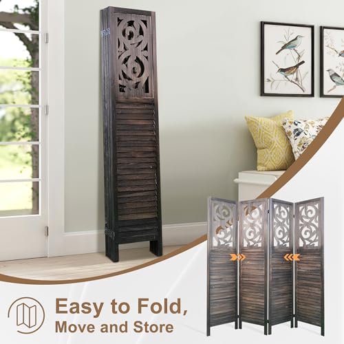 6 Panel Wooden Room Divider with Shelves P850285