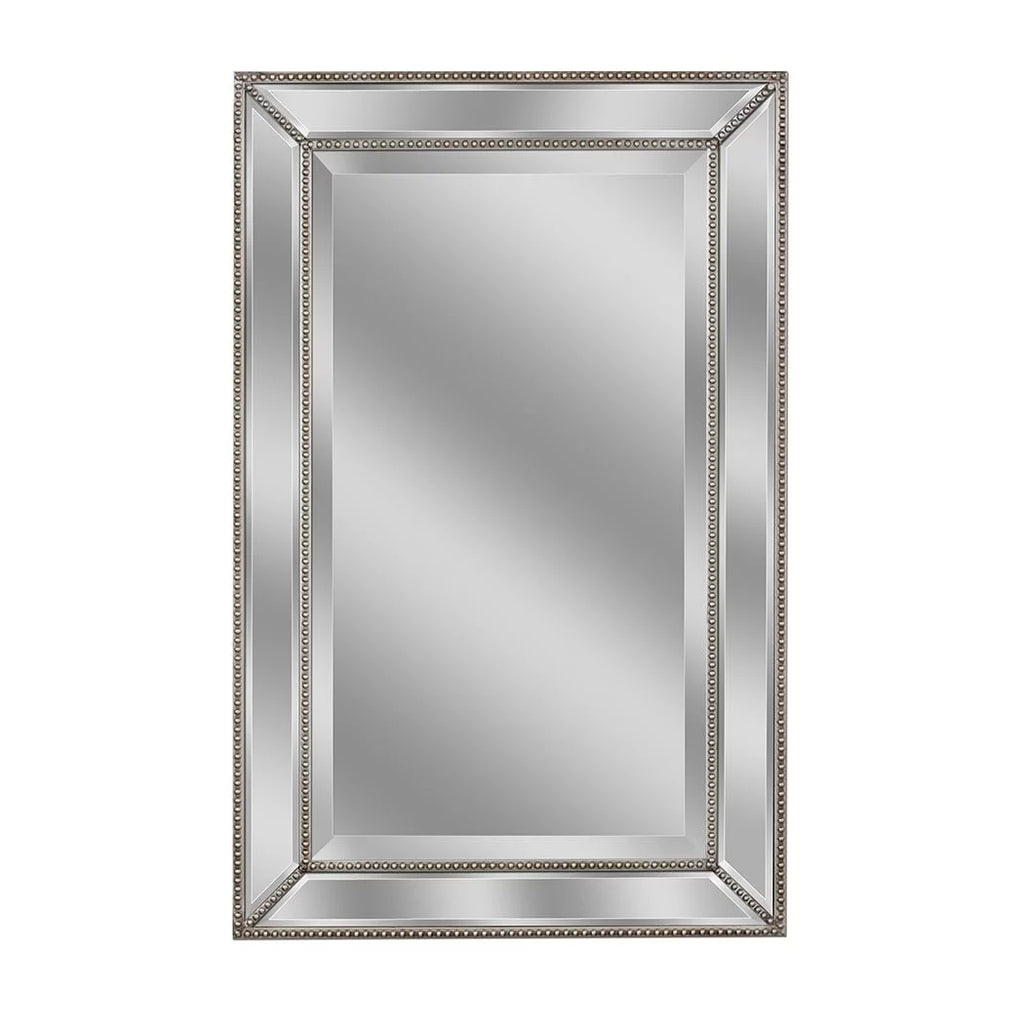 Champagne Silver Beaded Glass Framed Vanity Mirror - Rectangle for Bathroom & Living Room - 20"x32" H38896