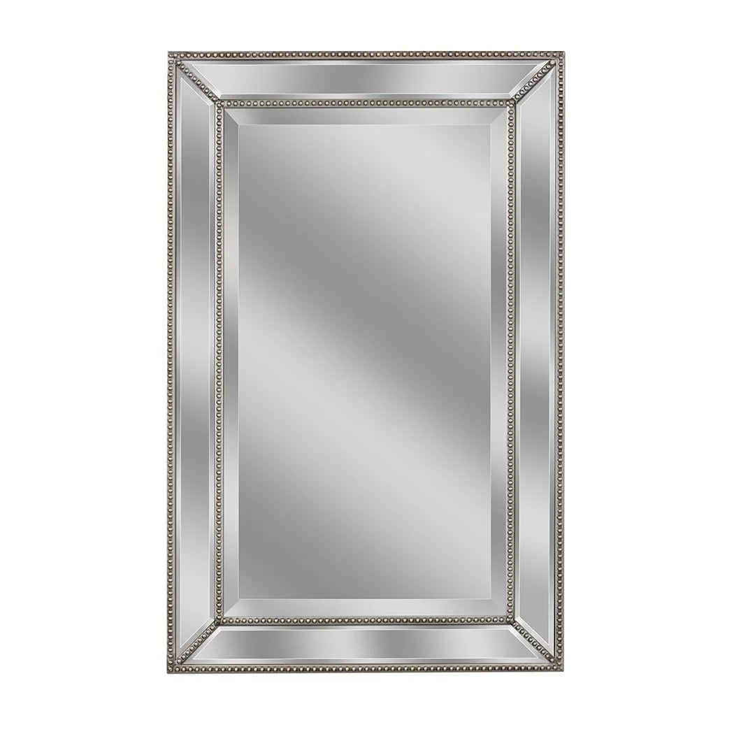 Champagne Silver Beaded Glass Framed Vanity Mirror - Rectangle for Bathroom & Living Room - 20"x32" H38896