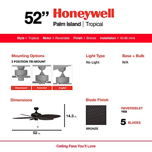 Tropical Indoor Outdoor Ceiling Fan with Light, 52 Inch L891408