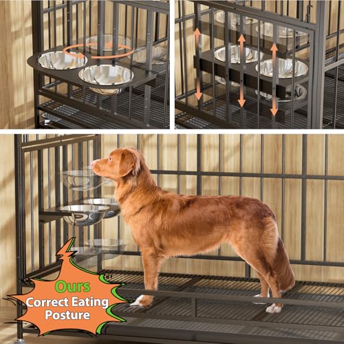48" Heavy-Duty Dog Crate with Wheels, Air-Lift Top, Dual Adjustable Bowls V62929