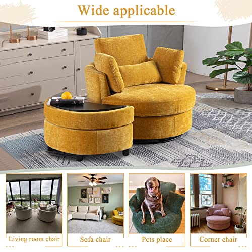 Round Swivel Barrel Chair with Ottoman for Living Room Bedroom G375183