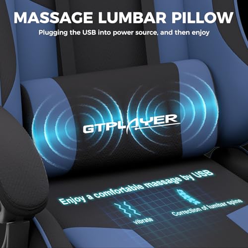 Gaming Chair with Footrest and Lumbar Support, Height Adjustable, Blue Y9034