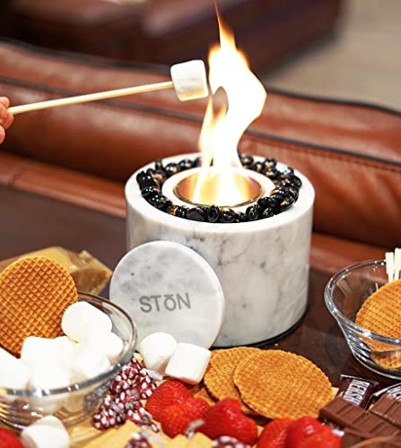 Tabletop Fire Pit Bowl - Portable Marble Fireplace, Indoor Outdoor, Mini Fire Pit for Patio Balcony, S'Mores Maker T8447