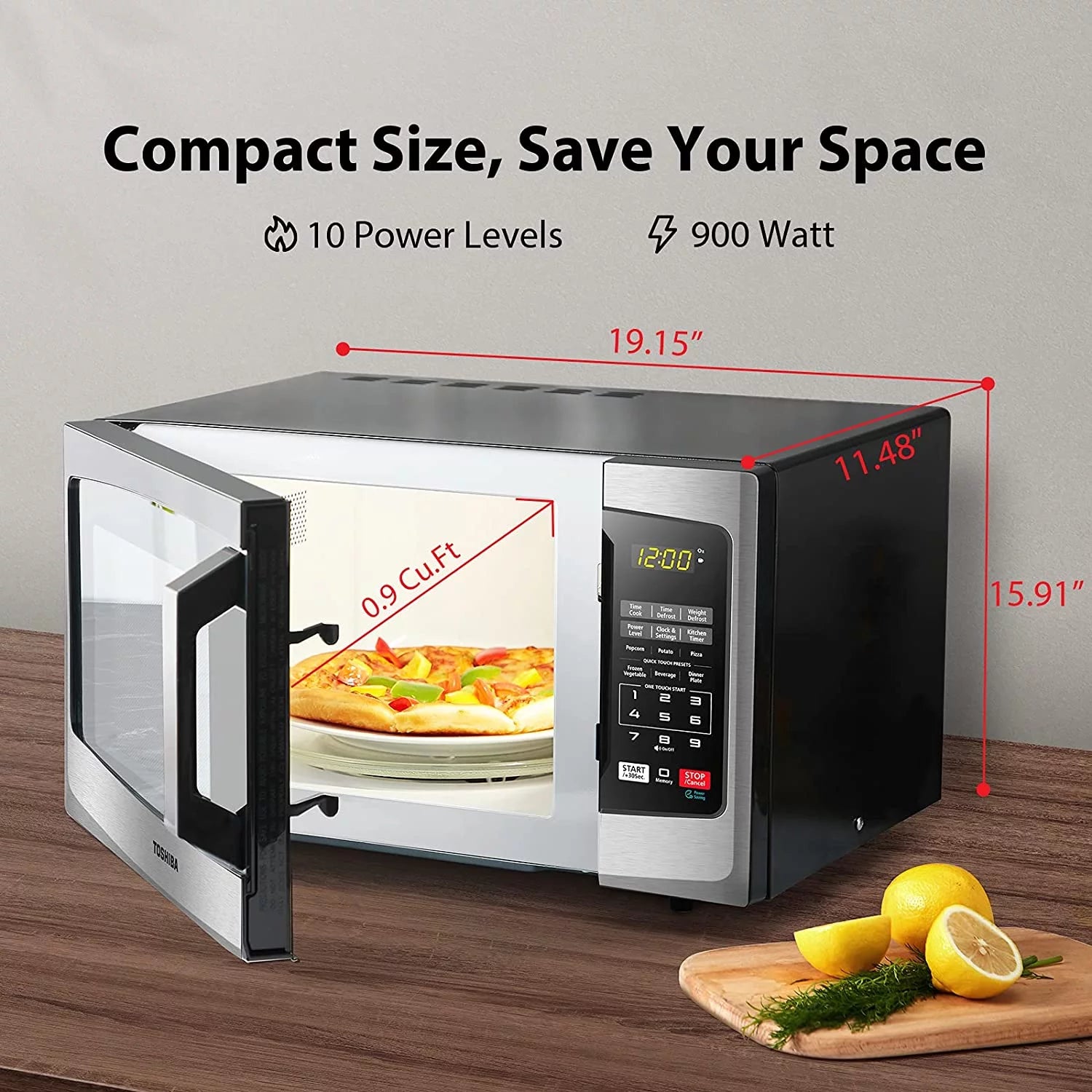 Microwave Oven 0.9 cu. ft with Eco Mode and LED Lighting, Stainless Steel M916