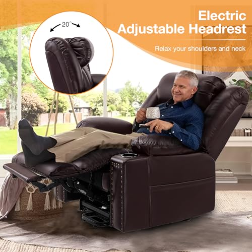 Large Power Lift Recliner Chair for Elderly with Heat and Massage, USB Port, Dark Brown O650