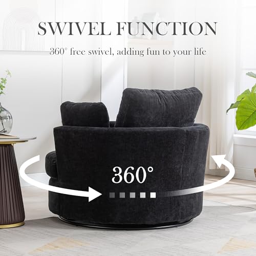 Oversized Swivel Barrel Chair with Ottoman, Chenille, Beige M813