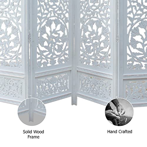 4 Panel Folding Wood Room Divider, Antique Brown, 72 x 80 P209