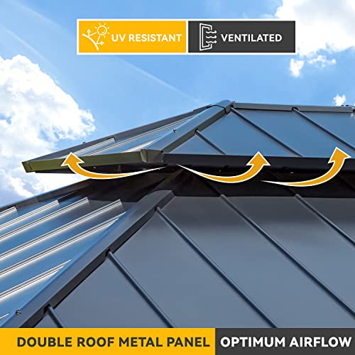 12x20 ft Hardtop Gazebo Double Roof Galvanized Steel Canopy Outdoor Aluminum Frame with Netting and Curtains X191579