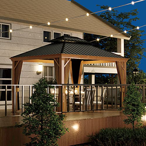 10 x 12 ft Hardtop Gazebo with Netting and Curtains for Patio, Deck, Backyard X60892