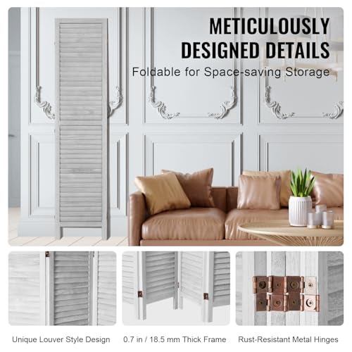 4 Panel Folding Wood Room Divider, 66.9 Inch Tall Privacy Screen I263
