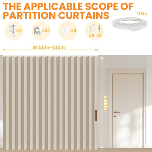 Blackout Accordion Room Divider Curtains with Ceiling Track for Bedroom Patio Sliding Door Q924855